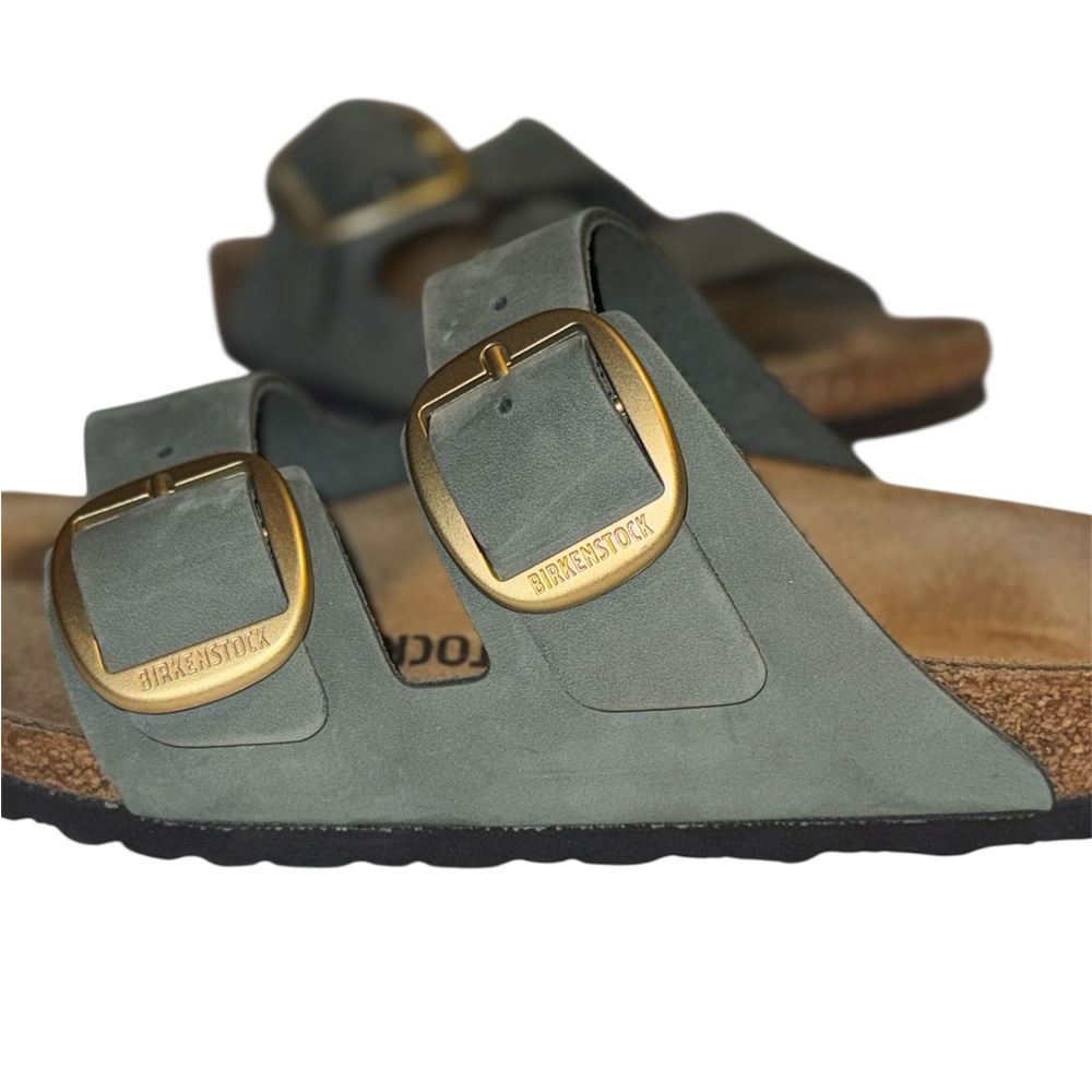Birkenstock Green Sandals with Big Brass Buckles - Picture 4 of 7
